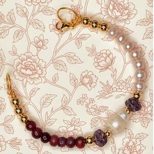 Genuine Natural  Red Ruby & Baroque Pearl In Artisan Handctafted  Bead Bracelet